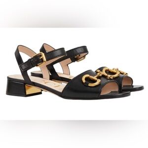 Gucci Women's Sandals in Black with Gold Details